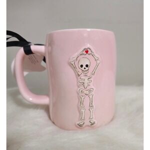 Rae Dunn Hey Boo Pink Halloween Skeleton Heart Coffee Mug Cup 2025 NWT
